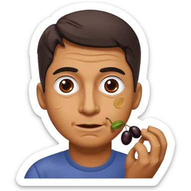 A man eating wrinkled black olives  sticker