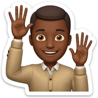 dark-skinned man smiling hand raised seven fingers emoji style sticker