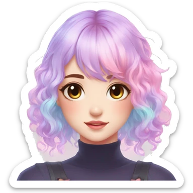Gorgeous Beautiful Blushing Petite Colorful-Shiny-Pastel-Fairy-Anime-Girl with beautiful gradient pastel hair aesthetic sticker