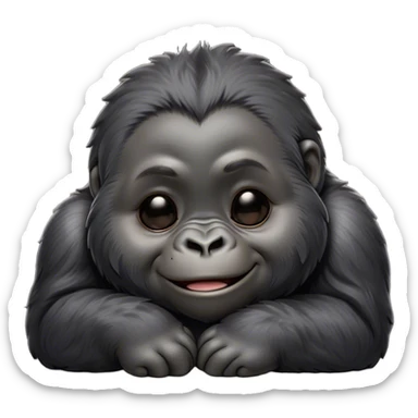 Meme-Worthy cute Sleeping mountain Gorilla Portrait Emoji, Head resting peacefully with a contented smile, showcasing a luxuriously thick black and grey-flecked Fur and eyes gently closed in serene slumber, Simplified yet hilariously adorable features, highly detailed, glowing with a soft, drowsy jungle light, high shine, relaxed and utterly lovable, stylized with an air of playful laziness, bright and heartwarming, soft glowing outline, capturing the essence of a sleeping mountain that feels destined to become the next viral sensation of adorable rest! sticker