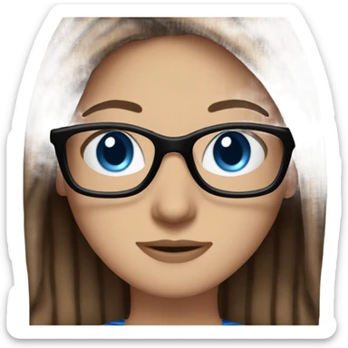 beautiful woman, long straight brown hair, blue eyes, striped knit sweater, with glasses sticker