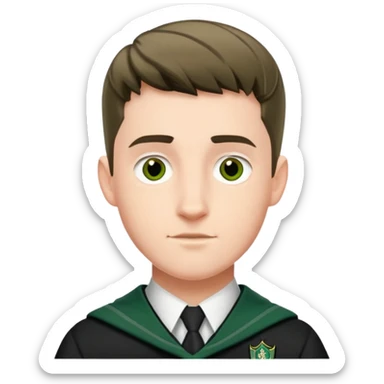 Scott Fern is Adrian Pucey  in harry potter, wear hogwarts slytherin uniform, crew cut hair sticker