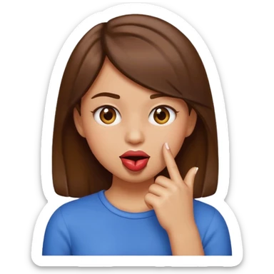 Basic emoji girl biting her nails, but in a flirty ways, a bit darker skin ( not so brown), brown hair and only one pointing finger sticker