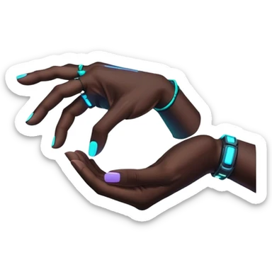 Neon cyberpunk style 
male hand holding female sticker