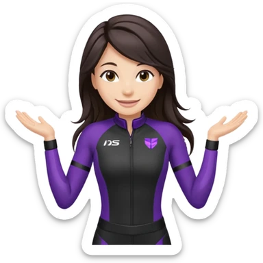 brunette long hair woman with black racing outfit with single purple strips on arms sticker