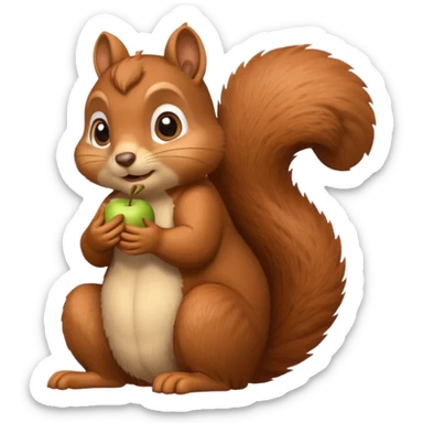 a squirrel in Apple emoji style, with its hand under its chin in a classic thinking pose, eyes looking up, and a dreamy, thoughtful expression, clearly looking like it is deep in thought sticker