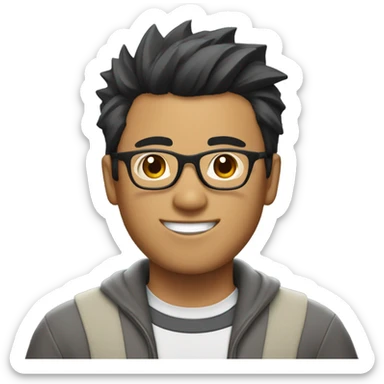 asian guy with low spiky hair and glasses with brown skin sticker