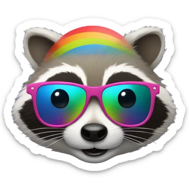 smiling raccoon head with rainbow sunglasses sticker