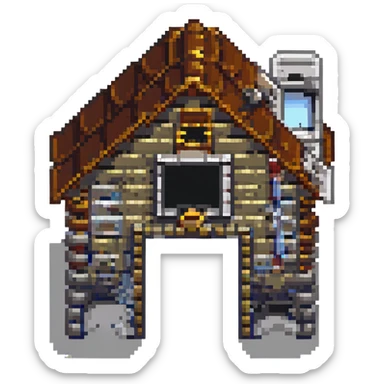 house under construction, pixel art, partially built walls sticker