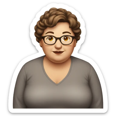 Very fat older female, glasses, brown hair sticker