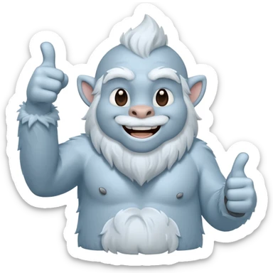yeti, full body, ice grey blue, full body fur, thumbs up, smiling, winking sticker
