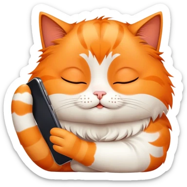 Sleepy cat with a phone sticker