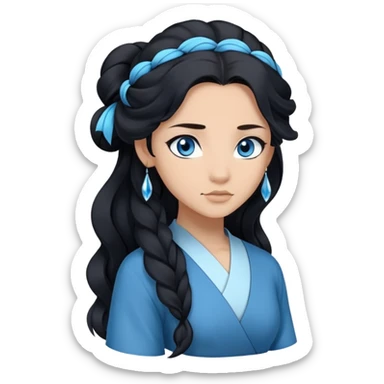 katara avatar with blue eyes and long wavy black hair in half updo sticker