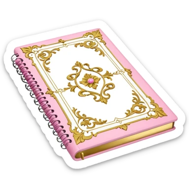 Notebook rococo style, gold and pink and white. angled view sticker