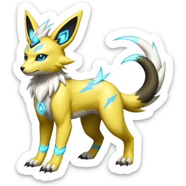 Shiny cyan yellow white electric Zeraora-Renamon-Electrike-Umbreon-Lombax-Weregarurumon-fusion-creature (full body sticker