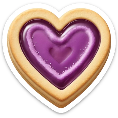 Realistic shortbread cookie in the shape of a heart with mauve jelly middle filling and sprinkled powder sugar on top. sticker