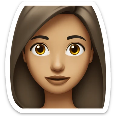 face3/4, contrasted, shadow, light, thin nose, brunette woman, hazel eyes, long eyelashes, dark hair shaded to the shoulder, white t-shirt sticker