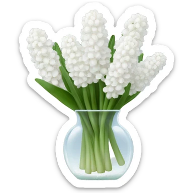 A clear vase holding a bunch of white hyacinths sticker