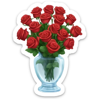 Bouquet of many red roses in a crystal vase  sticker