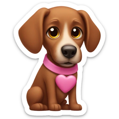 Brown dog with a pink teddy bear sticker