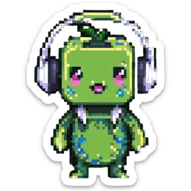 Sprunki character from Incredibox, pixel art mascot with headphones sticker