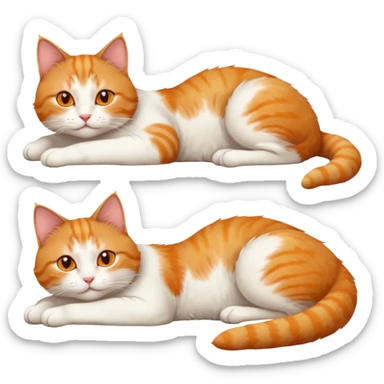 ginger and white cat with orange eyes doing a big extremely long stretch reaching up into the air with arms and legs side by side together straight and overextended whilst lying on its side sticker