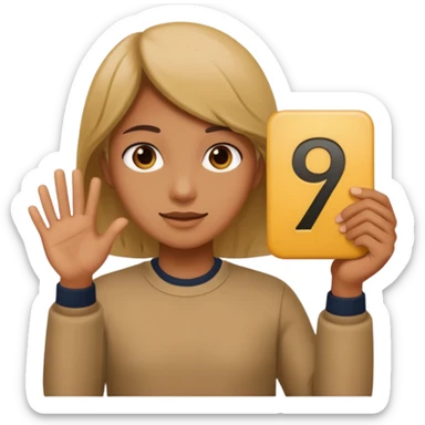 person holding up the number 67 sticker