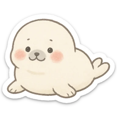 baby seal outline, soft pastel Japanese hand-drawn style, full object, with blushing cheeks sticker