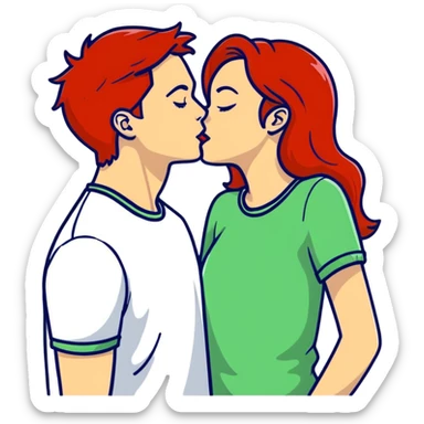 Girl with red hair kissing her boyfriend sticker