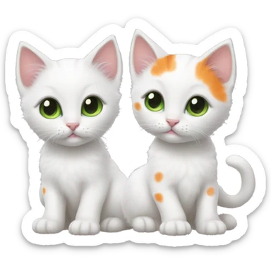 White kitten with orange and black spots  Green eyes, pink nose  Black spot on left eye  Orange spot on right eye  On all four paws sticker