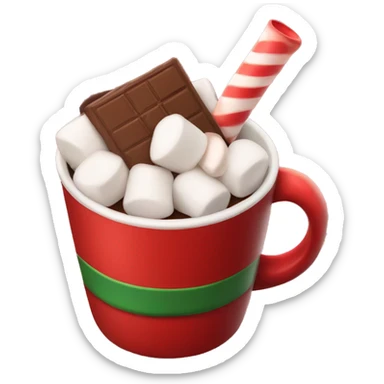 christmas red colour cup with chocolate and marshmallows sticker