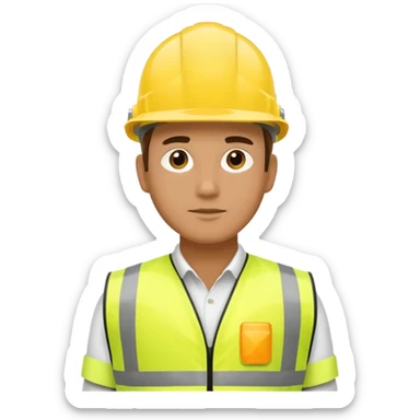 Guy with yellow reflective vest and white protection helmet sticker