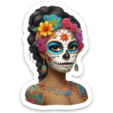 Half sugar skull face and half beautiful woman face sticker