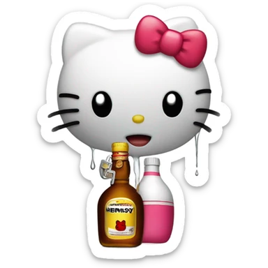 Hello kitty crying with tears holding Hennessy😭  sticker