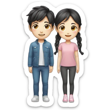 Cute Korean boy with a cute girl who has two side pony tails sticker