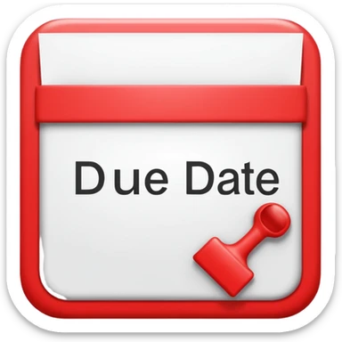 Letters “due date” on a red square  sticker