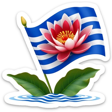 Flag of Friesland with blue and white diagonal stripes and red water lily leaves sticker