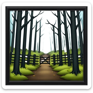 a dark, scary forest outside the fence sticker