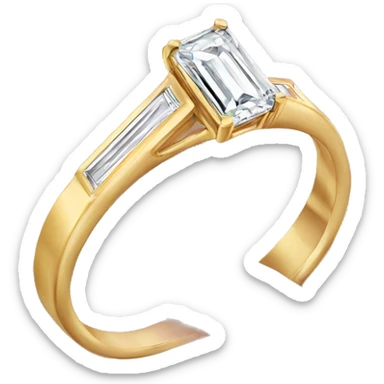 Gold band engagement ring emerald cut diamond sticker