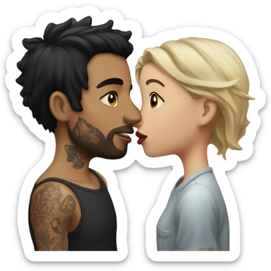 Guy with black hair and tatoos kissing girl with black hair sticker