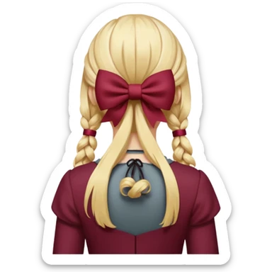 A burgundy bow in blond hair from the back sticker