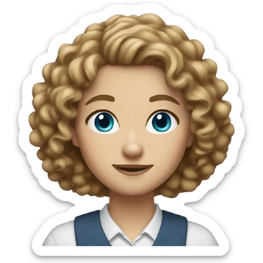 woman teacher curly light brown hair blue eyes sticker