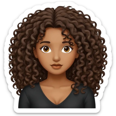 brown skinned lady with curly black hair, shoulder long hair, messy, nice curves sticker