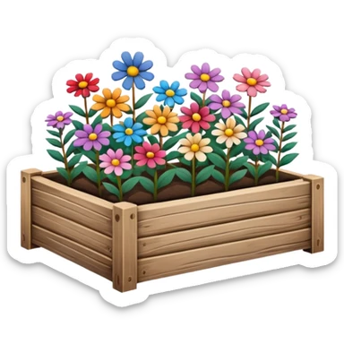 flower bed with fewer flowers in a wooden raised bed sticker