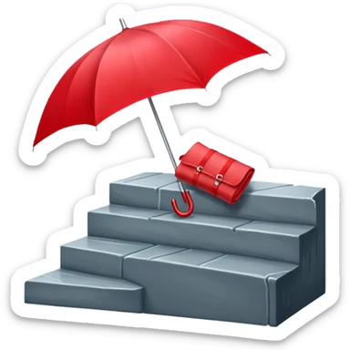 Red umbrella on stair railing, Lost Umbrella. sticker