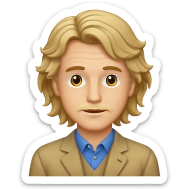 Imants Ziedonis with wavy hair, emoji style, no background sticker