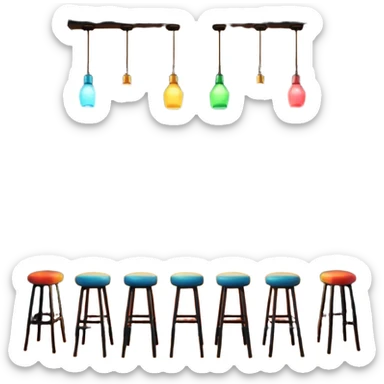 A 3D cartoon bar interior with a counter, glowing shelves of colorful bottles, tall stools, and hanging lights, warm ambient lighting, realistic reflections, Memoji-style.Frame sticker