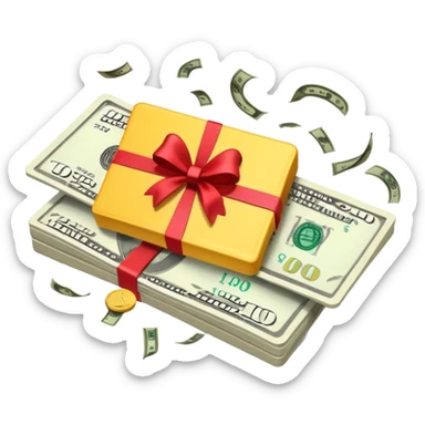 Gift card with money coming out of it sticker