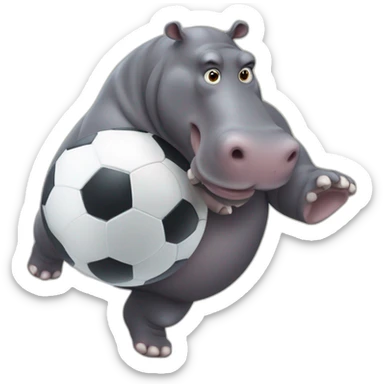 fat hippo as  human soccer player running and kicking sticker