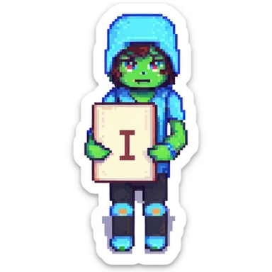 Add a letter or a number in the character's hand, keeping the original Minecraft cartoon style and pose. Do not change anything else. sticker